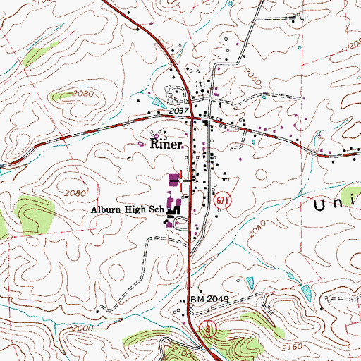 Topographic Map of Auburn Middle School, VA