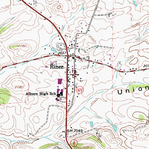 Topographic Map of Riner Historic District, VA