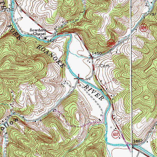 Topographic Map of Rose Run, VA