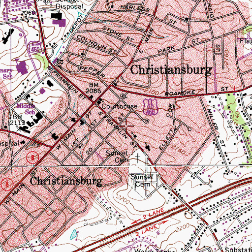 Topographic Map of South Franklin Street Historic District, VA