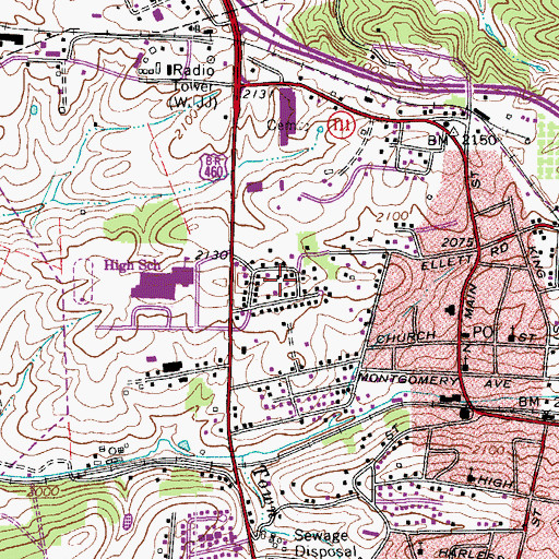Topographic Map of Suburban Hills, VA