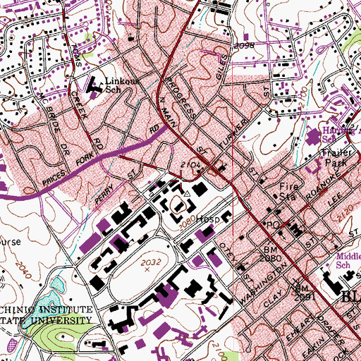 Topographic Map of Thomas Hall, VA