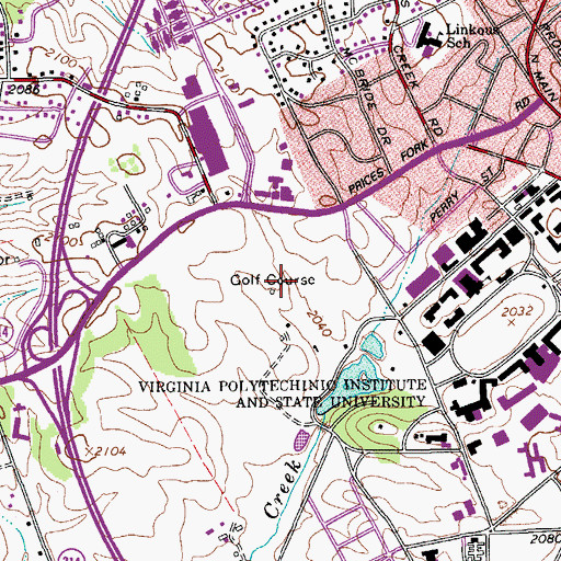 Topographic Map of Virginia Tech Golf Course, VA