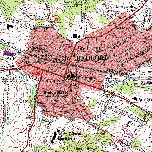 Topographic Map of Bedford City-County Museum, VA