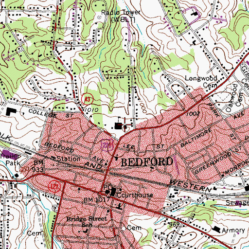 Topographic Map of Bedford Graded School (historical), VA