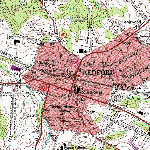 Topographic Map of Bedford Historic District, VA