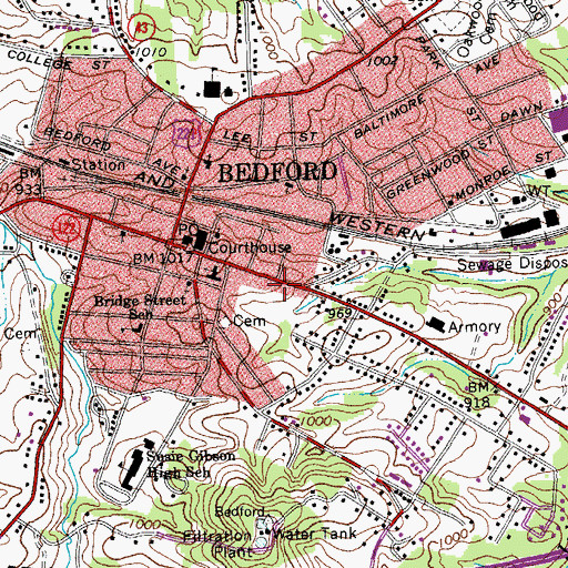 Topographic Map of Bedford Post Office, VA