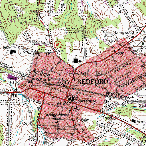Topographic Map of Bedford Public Library, VA