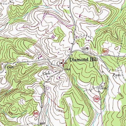Topographic Map of Diamond Hill Church, VA