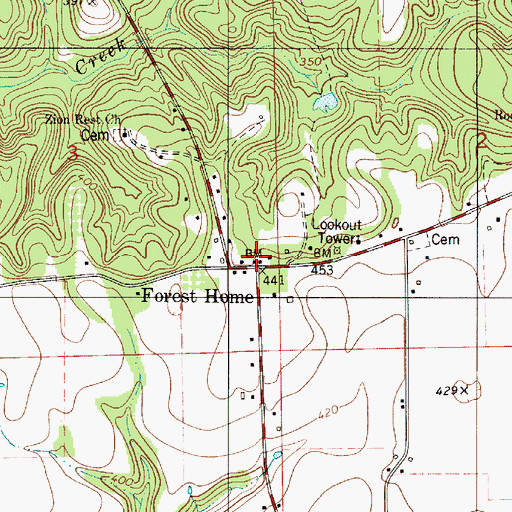 Topographic Map of Forest Home Post Office, AL