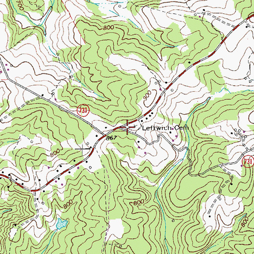 Topographic Map of Leftwich Church (historical), VA