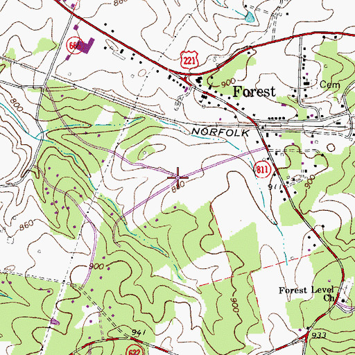 Topographic Map of Meadow Wood, VA