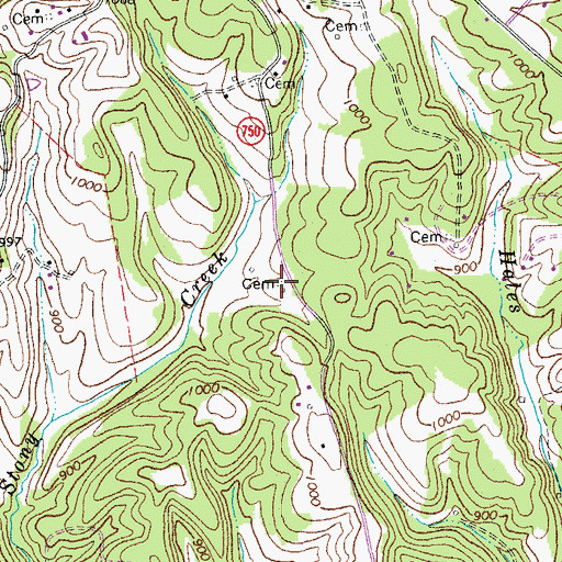 Topographic Map of Minter Cemetery, VA