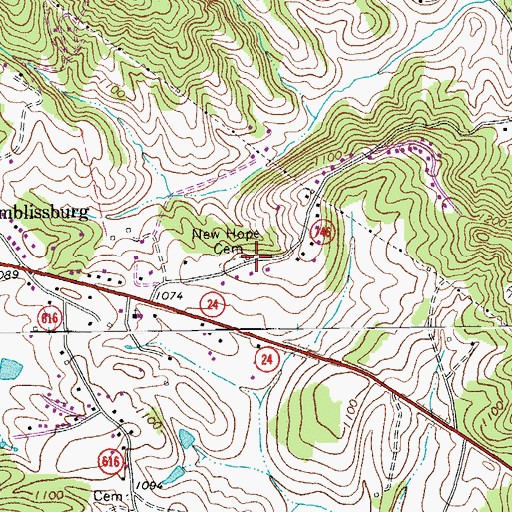 Topographic Map of New Hope Church (historical), VA