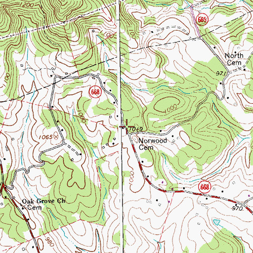 Topographic Map of Norwood Church (historical), VA