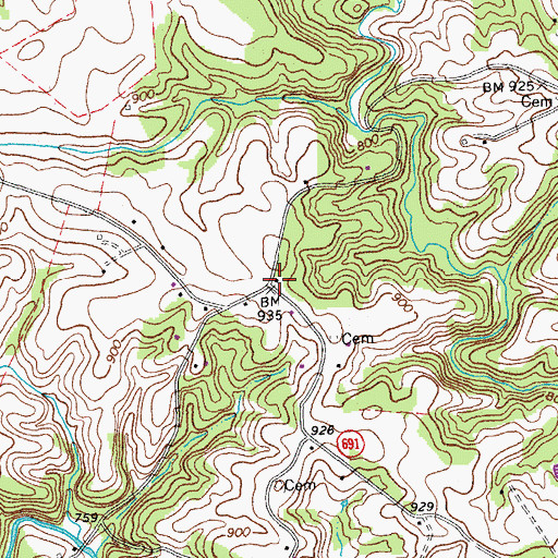 Topographic Map of Robertsons (historical), VA