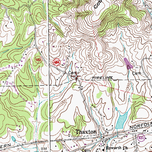 Topographic Map of Rose Cemetery, VA