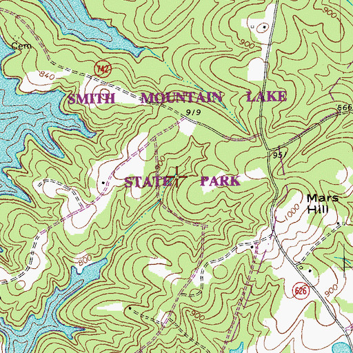 Topographic Map of Smith Mountain Lake State Park, VA