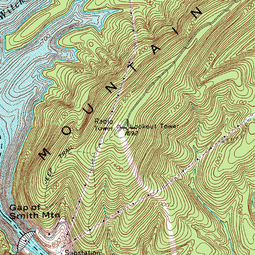 Topographic Map of Smith Mountain Lookout Tower, VA