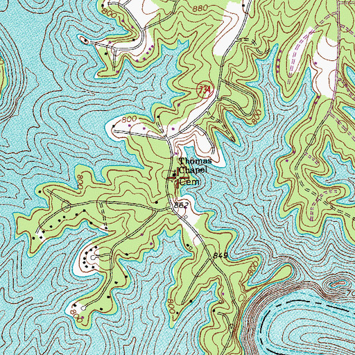 Topographic Map of Thomas Chapel Cemetery, VA