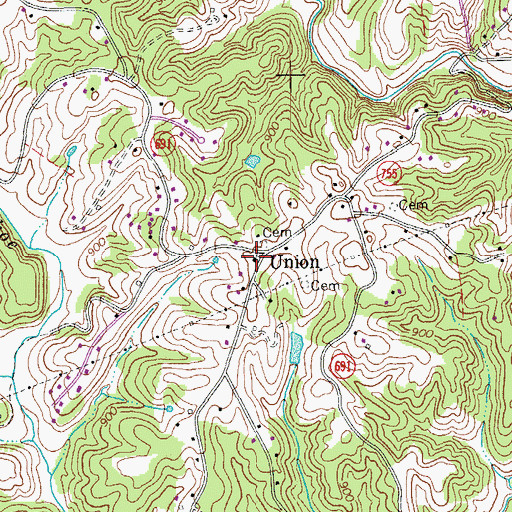 Topographic Map of Union Methodist Church, VA