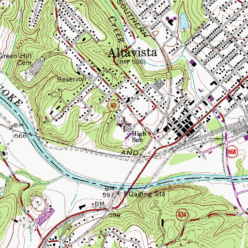Topographic Map of Altavista Combined School, VA