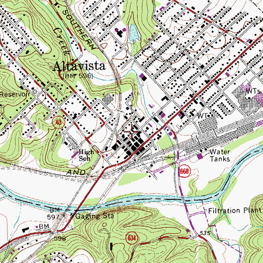 Topographic Map of Altavista Town Hall, VA