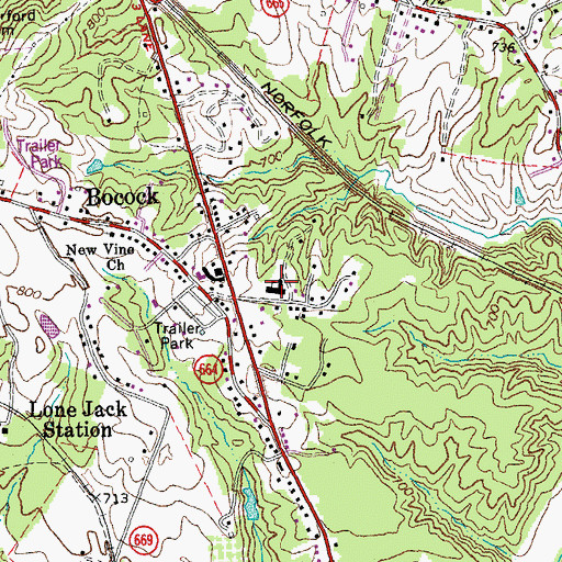 Topographic Map of Bocock School, VA
