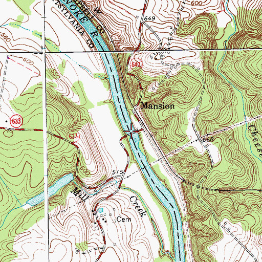 Topographic Map of Mansion Truss Bridge, VA