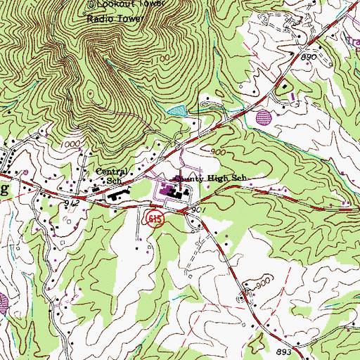 Topographic Map of Rustburg High School, VA