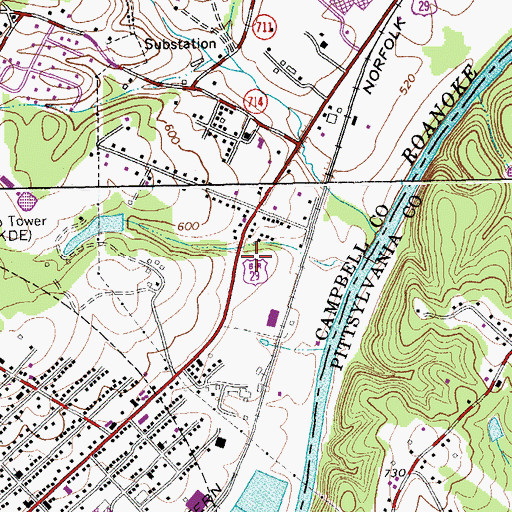 Topographic Map of Town and Country Shopping Center, VA