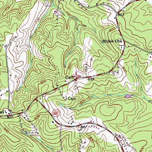 Topographic Map of Vaughn Cemetery, VA