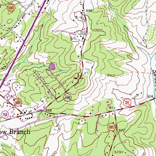 Topographic Map of Yellow Branch Church, VA