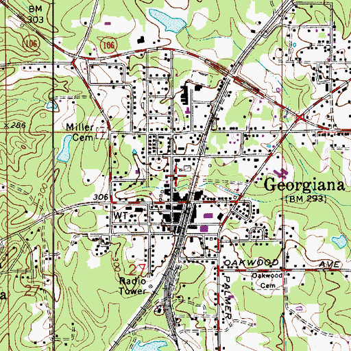 Topographic Map of Georgiana Post Office, AL