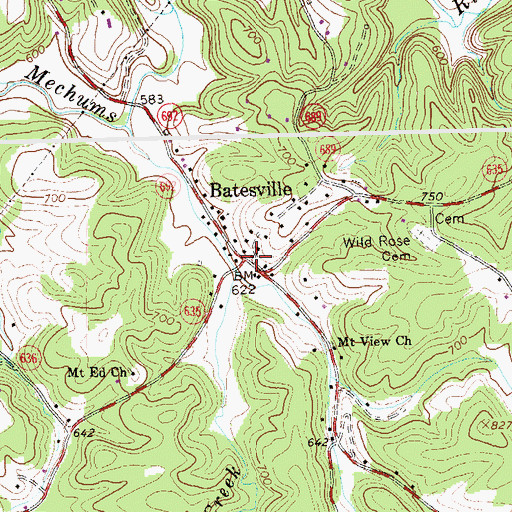 Topographic Map of Batesville Post Office, VA