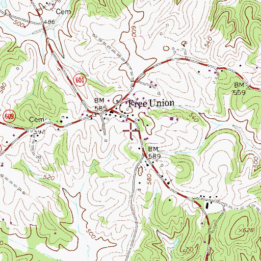 Topographic Map of Free Union Country School, VA