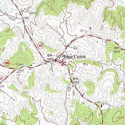 Topographic Map of Free Union Post Office, VA