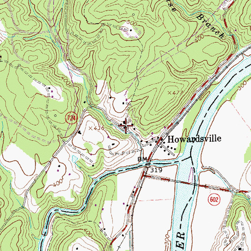Topographic Map of Howardsville Methodist Church, VA