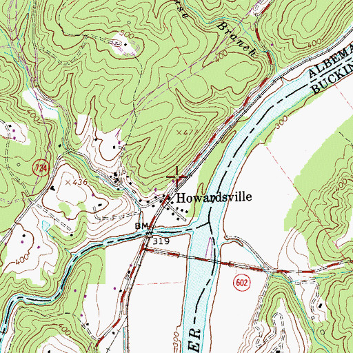 Topographic Map of Howardsville Post Office, VA