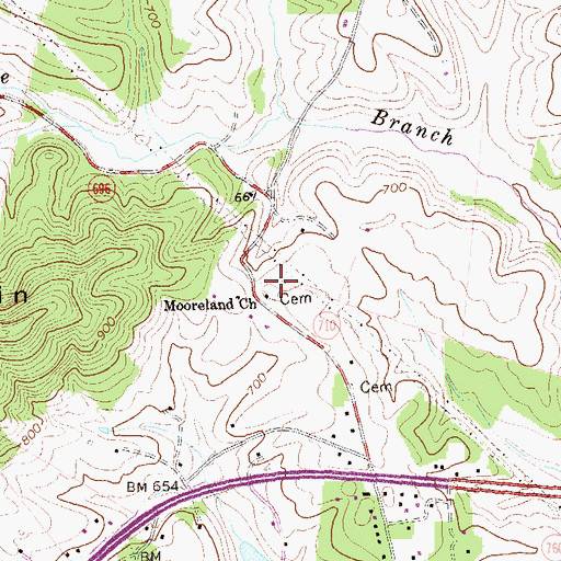 Topographic Map of Mooreland Cemetery, VA