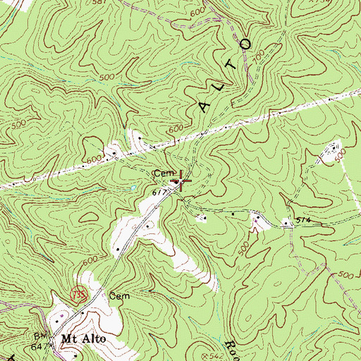 Topographic Map of Mount Alto Church, VA