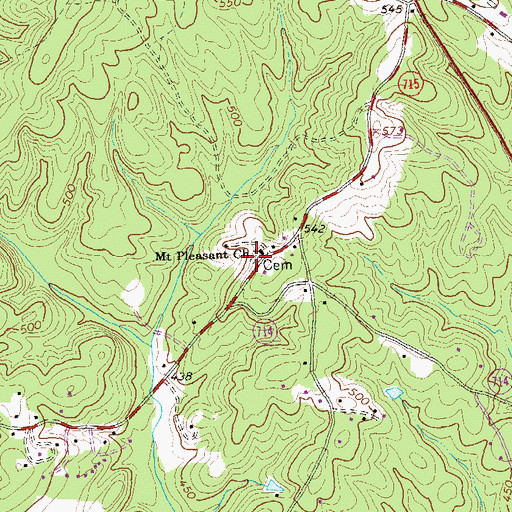 Topographic Map of Mount Pleasant Cemetery, VA