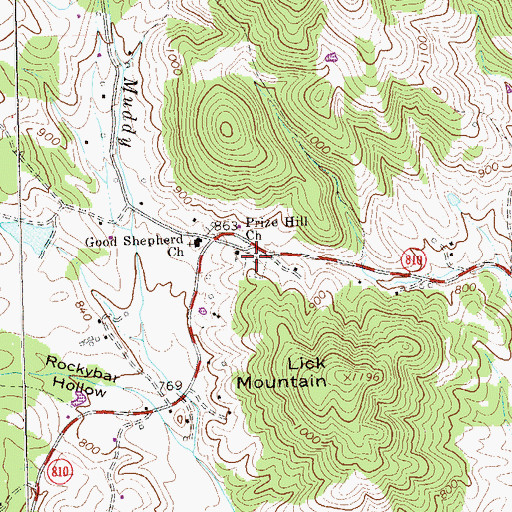 Topographic Map of Prize Hill Cemetery, VA