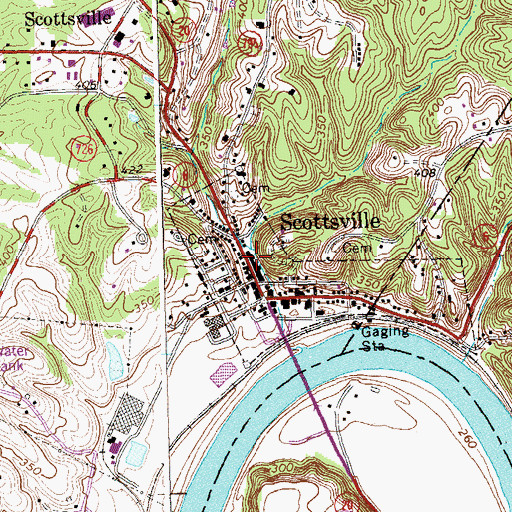 Topographic Map of Scottsville Historic District, VA
