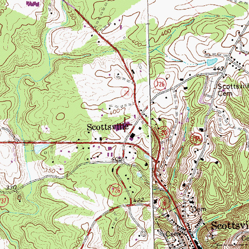 Topographic Map of Scottsville Shopping Center, VA