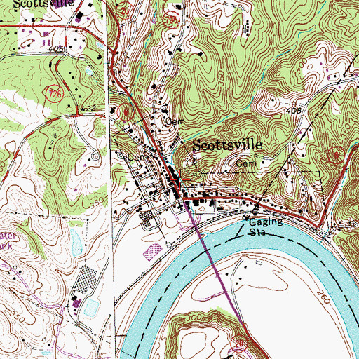 Topographic Map of Scottsville Town Hall, VA