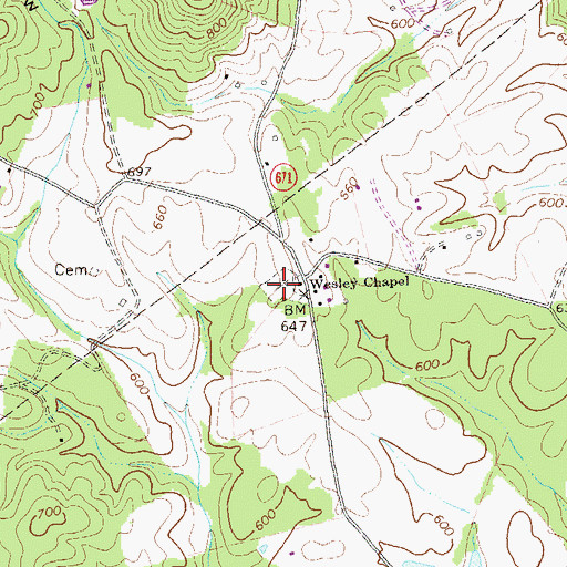 Topographic Map of Wesley Cemetery, VA