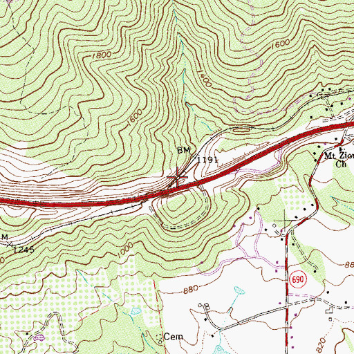 Topographic Map of Brookville Tunnel (historical), VA