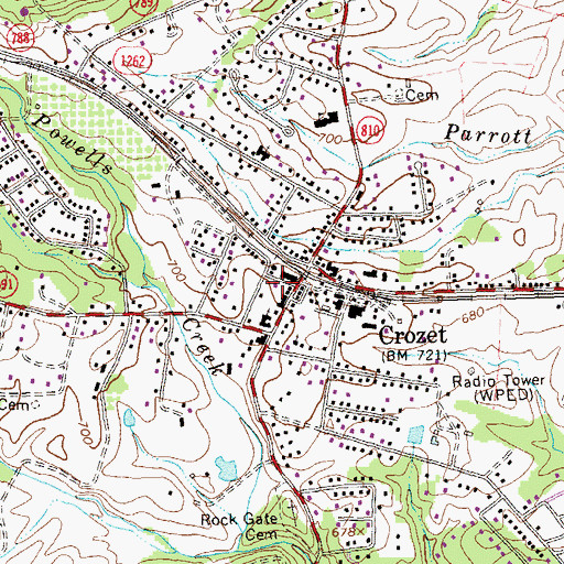 Topographic Map of Crozet Post Office, VA
