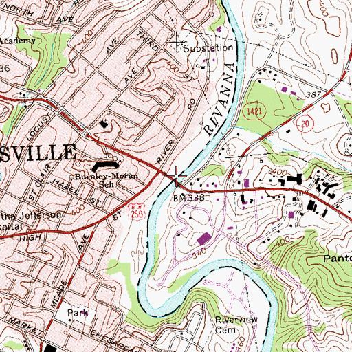Topographic Map of Free Bridge, VA